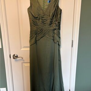 Jade Olive Green Ruched Evening Maxi Dress